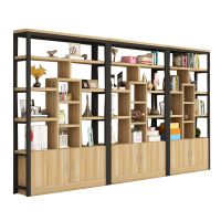 创意钢木书架置物架客厅隔断柜货架装饰柜展示架落地铁艺简约现代定制 大组合[浅胡桃+黑架]总长3米*1.82米高