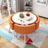 简约接待桌椅组合洽谈桌店铺会客桌椅办公室休闲网红小圆桌方餐桌定制 白圆+橙皮 一桌四椅