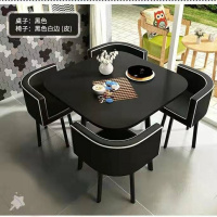 简约接待桌椅组合洽谈桌店铺会客桌椅办公室休闲网红小圆桌方餐桌定制 黑方+黑搭白边 一桌四椅