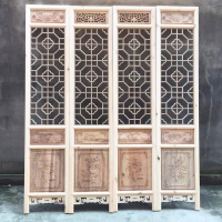 屏风实木 仿古格子中式隔断花 折屏简约客厅香樟木镂空玄关移动定制 白胚(不油漆/不上色)
