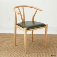 北欧餐桌椅组合铁艺仿实木Y字椅子太师椅靠背凳子简约家用新中式定制 原木-墨绿皮革（太师椅）一把 默认尺寸