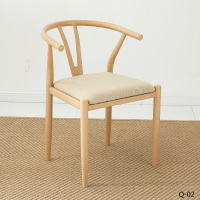 北欧餐桌椅组合铁艺仿实木Y字椅子太师椅靠背凳子简约家用新中式定制 原木-米黄布艺(太师椅)一把 默认尺寸