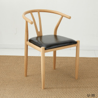 北欧餐桌椅组合铁艺仿实木Y字椅子太师椅靠背凳子简约家用新中式定制 原木-黑色皮革(太师椅)一把 默认尺寸