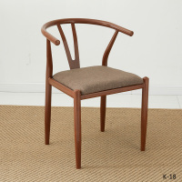 北欧餐桌椅组合铁艺仿实木Y字椅子太师椅靠背凳子简约家用新中式定制 胡桃-深灰布艺(太师椅)一把 默认尺寸