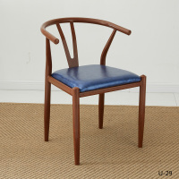 北欧餐桌椅组合铁艺仿实木Y字椅子太师椅靠背凳子简约家用新中式定制 胡桃-深蓝皮革(太师椅)一把 默认尺寸