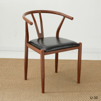 北欧餐桌椅组合铁艺仿实木Y字椅子太师椅靠背凳子简约家用新中式定制 胡桃-黑色皮革(太师椅)一把 默认尺寸