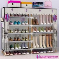 简易鞋架实木多层宿舍女家用口防尘牛津布鞋柜大容量组装经济型定制 双排6层靴子款气球