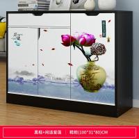 鞋柜简约现代厅柜多功能仿实木口鞋柜简易经济型鞋架收纳柜子定制 100CM黑框+闲适爱莲组装