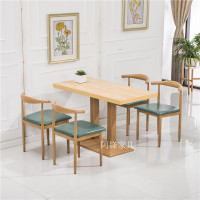 铁艺牛角椅仿实木快餐桌椅简约清新甜品奶茶小吃饭店咖啡厅组合定制 一桌四椅米方盘湖水蓝 默认尺寸