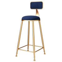 大理石吧台桌家用吧台轻奢靠墙长条桌椅客厅隔断吧台定制 圆椅坐高75cm(金色+宝蓝坐垫)组装支架结构