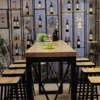 铁艺实木吧台桌靠墙桌吧椅家用原木长桌酒吧高脚桌咖啡厅桌椅定制 100*40*105桌面5cm组装支架结构