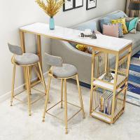 阳台大理石吧台桌高脚酒吧桌椅组合奶茶店咖啡台吧台餐桌一体家用定制 金色吧台120*40*105cm大理石桌面