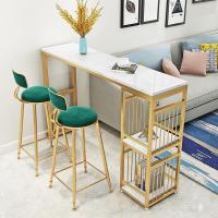 阳台大理石吧台桌高脚酒吧桌椅组合奶茶店咖啡台吧台餐桌一体家用定制 金色吧台180*40*105cm大理石桌面