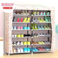 多层简易鞋架防尘带外套牛津布有拉链家用宿舍收纳省空间鞋柜定制 大容量蔷薇如梦窗帘款带拉链可水洗外套