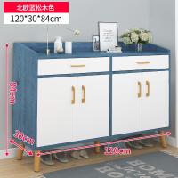 鞋柜家用口大容量玄关柜收纳阳台储物简约木质仿实木简易小鞋架定制 [四门两抽护栏款]120cm蓝松木色组装