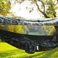 吊床可折叠带蚊帐防晒带遮太阳布天幕户外野营降落伞面料速开秋千定制 290X145cm迷彩