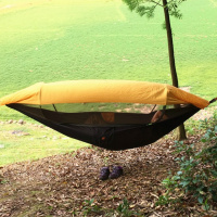 吊床可折叠带蚊帐防晒带遮太阳布天幕户外野营降落伞面料速开秋千定制 290X145cm黑色/橙色