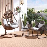 吊篮藤椅家用鸟巢网红摇椅吊床室内吊兰阳台单人秋千椅摇篮椅吊椅定制 海绵藤吊篮[咖啡色]+哈里安小圆几φ47cm+织带躺椅