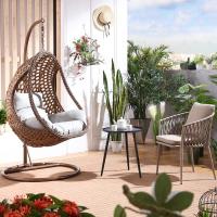 吊篮藤椅家用鸟巢网红摇椅吊床室内吊兰阳台单人秋千椅摇篮椅吊椅定 海绵藤吊篮【咖啡色】+奥斯路小圆几φ6cm+弗伦斯织带椅