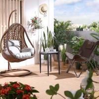 吊篮藤椅家用鸟巢网红摇椅吊床室内吊兰阳台单人秋千椅摇篮椅吊椅定制 海绵藤吊篮【咖啡色】+雅都边几+鸟巢躺椅