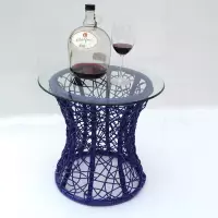 藤编茶几吊篮吊椅圆形茶几 客厅户外阳台茶几摇椅藤编织小茶几定制 紫色