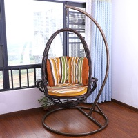 吊椅粗藤摇椅室内外秋千成人单人吊篮鸟巢藤椅双人吊床pe吊椅定制 棕色吊篮【送黄色条纹靠垫】