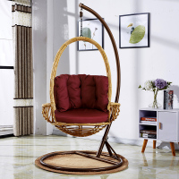 吊椅粗藤摇椅室内外秋千成人单人吊篮鸟巢藤椅双人吊床pe吊椅定制 黄色吊篮[送酒红色靠垫]