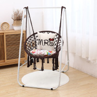 吊椅网红室内房间民宿家用棉绳北欧客厅摇篮吊篮ins懒人秋千定制 咖色吊篮+白色防翻支架(特价款)