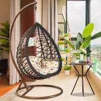 吊篮藤椅吊椅阳台家用室内摇椅单人秋千吊兰椅懒人吊床室内摇篮椅定制 .升级加粗款木纹色+PVC波纹茶几(直径60cm)