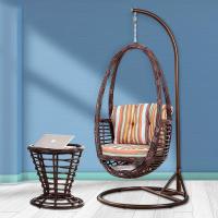 欧德户外阳台吊篮藤椅吊椅休闲秋千单人摇椅成人鸟巢吊床室内秋千定制 F015[咖啡+咖啡茶几-彩纹坐垫]承重160KG