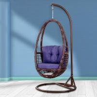 欧德户外阳台吊篮藤椅吊椅休闲秋千单人摇椅成人鸟巢吊床室内秋千定制 F015[咖啡-蓝色坐垫]承重160KG