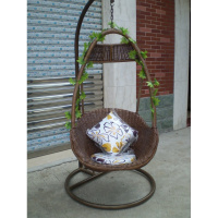 藤吊椅鸟巢吊篮阳台躺椅藤秋千户外摇椅悠闲椅定制 咖啡色带帽真藤迪士尼