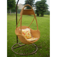 藤吊椅鸟巢吊篮阳台躺椅藤秋千户外摇椅悠闲椅定制 蜜糖色带帽真藤迪士尼