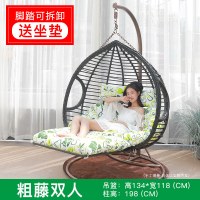 吊椅吊篮藤椅阳台室内家用网红鸟巢秋千单双人吊床欧式懒人摇篮椅定制 粗藤双人带脚踏黑色