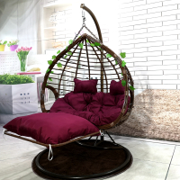 吊篮摇椅藤椅秋千鸟巢吊床室内户外阳台度假村家用吊椅定制 咖啡色双人粗支带脚踏