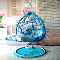 吊篮摇椅藤椅秋千鸟巢吊床室内户外阳台度假村家用吊椅定制 天蓝色双人粗支带脚踏