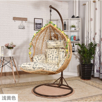 吊篮藤椅粗藤脚踏吊椅室内外摇篮秋千挂椅吊床阳台椅懒人椅仿藤定制 浅黄色细藤脚踏