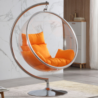 北欧风网红玻璃球透明泡泡椅半球吊椅太空椅吊篮心房间定制 (亚克力)高透坐地款圆形送坐垫、灯饰