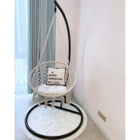 ins北欧风吊椅民宿棉绳流苏吊篮室内公主网红秋千家用摇篮椅定制 黑色弯杆吊椅送地垫坐垫抱枕