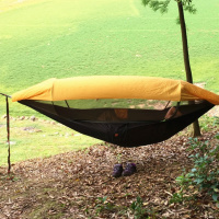 吊床防晒户外速开遮阳带蚊帐防风防蚊防雨离地露营帐篷单双人秋千定制 290X140cm黑色/橙色