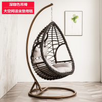 吊篮藤椅室内成人单人欧式摇椅阳台秋千吊椅摇椅摇篮椅家用吊兰椅定制 深咖色+送坐垫地毯