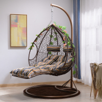 吊篮藤椅鸟巢懒人阳台吊椅网红室内秋千吊床家用吊兰摇蓝椅子双人定制 双人单杆咖啡色脚踏蓝+大礼包