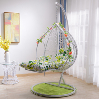 吊篮藤椅鸟巢懒人阳台吊椅网红室内秋千吊床家用吊兰摇蓝椅子双人定制 单人白色脚踏蓝+大礼包