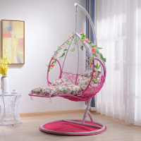 吊篮藤椅鸟巢懒人阳台吊椅网红室内秋千吊床家用吊兰摇蓝椅子双人定制 单人白粉色脚踏蓝+大礼包