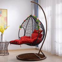 吊篮藤椅鸟巢懒人阳台吊椅网红室内秋千吊床家用吊兰摇蓝椅子双人定制 单人黑色脚踏蓝+大礼包