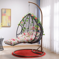 吊篮藤椅鸟巢懒人阳台吊椅网红室内秋千吊床家用吊兰摇蓝椅子双人定制 双人单杆黑色脚踏蓝+大礼包