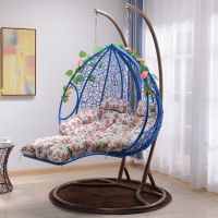 吊篮藤椅鸟巢懒人阳台吊椅网红室内秋千吊床家用吊兰摇蓝椅子双人定制 双人双杆蓝色脚踏蓝+大礼包