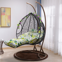 吊篮藤椅鸟巢懒人阳台吊椅网红室内秋千吊床家用吊兰摇蓝椅子双人定制 双人双杆黑色脚踏蓝+大礼包