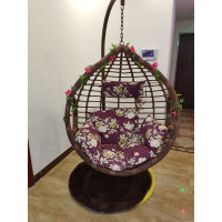 吊篮藤椅粗藤单双人阳台室内小摇篮椅子懒人家用网红秋千吊椅吊床定制 单人咖啡色粗腾带扶手