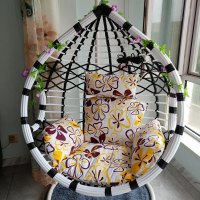 吊篮藤椅粗藤单双人阳台室内小摇篮椅子懒人家用网红秋千吊椅吊床定制 单人黑加白粗腾带扶手